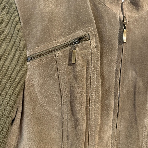 Ami Olive Green Utility Jacket Women’s Washable Suede Leather Moto Jacket Size M - Picture 6 of 9